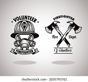 set of volunteer firefighter badges icons