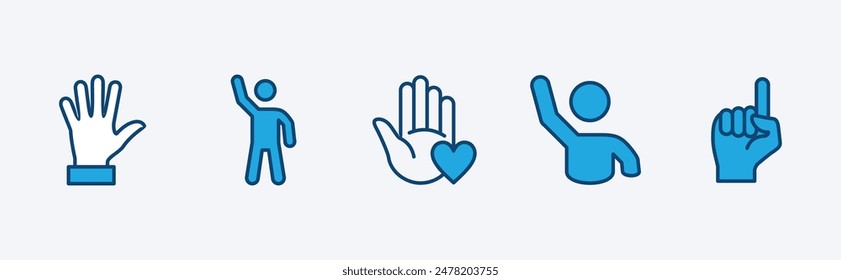 Set of volunteer icon. Containing care, support, point hand fingers, donation, forefinger, solidarity, assistance, hope, social, partnership. Vector illustration