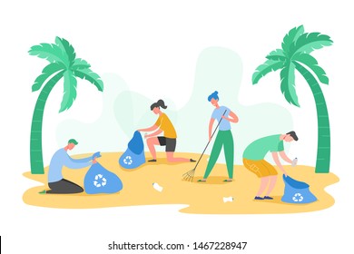 Set of Volunteer people characters gathering garbage and plastic waste for recycling, environmental protection and separation to reduce environment pollution concept vector Illustrations
