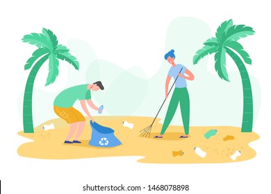 Set of Volunteer people characters gathering garbage and plastic waste for recycling, environmental protection and separation to reduce environment pollution concept vector Illustrations