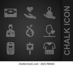 Set Volunteer team planting trees, Location with heart, Clothes donation, Donation and charity, Male doctor, Caring for people and  icon. Vector