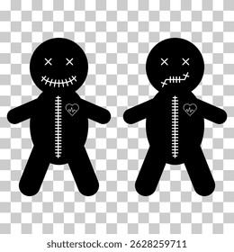 Set of Voodoo doll icon, halloween death toy. Cartoon magic symbol, vector illustration .