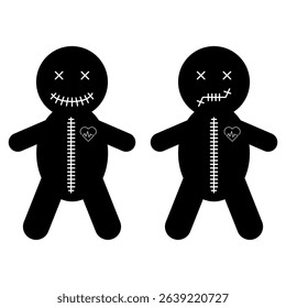 Set of Voodoo doll icon, halloween death toy. Cartoon magic symbol, vector illustration .