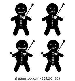 Conjunto de ícone de boneca Voodoo, brinquedo da morte de halloween. Símbolo mágico de desenhos animados, ilustração vetorial .