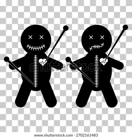 Set of Voodoo doll icon, halloween death toy. Cartoon magic symbol, vector illustration .