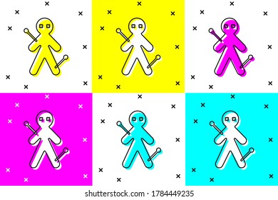 Set Voodoo doll icon isolated on color background.  Vector Illustration