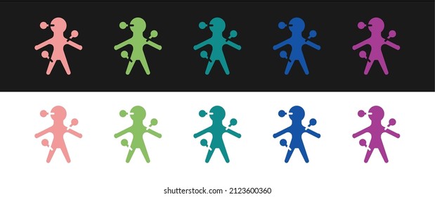 Set Voodoo doll icon isolated on black and white background.  Vector
