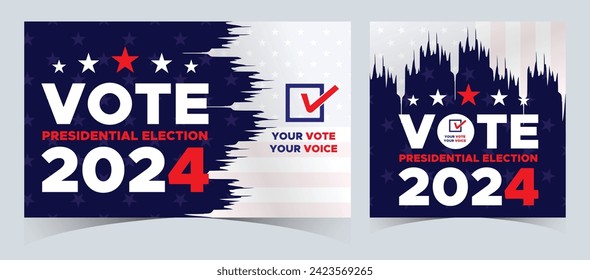 Set Of Vote 2024. Presidential election day in united states. Election 2024 USA. Political election campaign banner. background, post, Banner, card, poster design with Vote day November 5 US