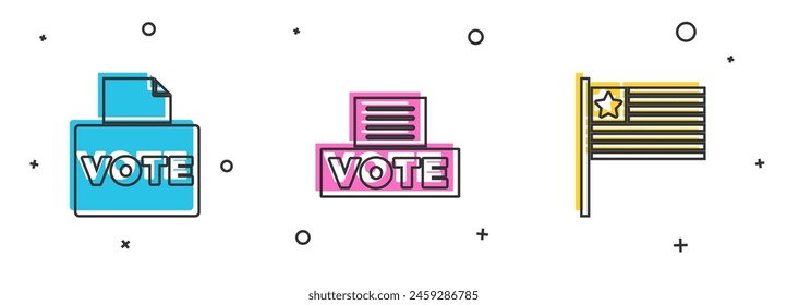 Set Vote box,  and American flag icon. Vector