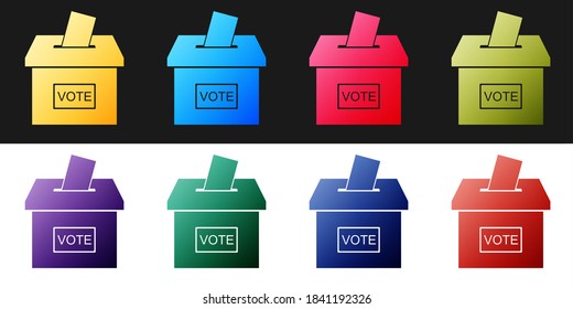 Set Vote box or ballot box with envelope icon isolated on black and white background. Vector.