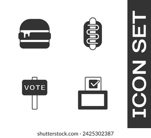 Set Vote box, Burger,  and Hotdog sandwich icon. Vector