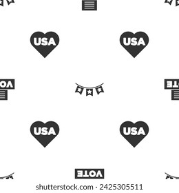 Set Vote box, Carnival garland with flags and USA Independence day on seamless pattern. Vector