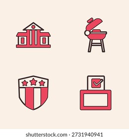 Caja de votación, Casa Blanca, parrilla de barbacoa y escudo con icono de estrellas. Vector