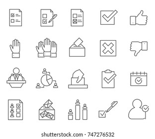 Set of vote Related Vector Line Icons.Includes such Icons as poll, election, public opinion, society and more.