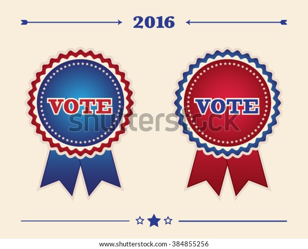 Set of vote ribbons\
with stars, text and year. Political voting buttons and divider\
lines in vector format.