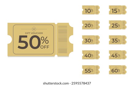 Set Voucher Discount Label Tag Banner. Gift Ticket Coupon Promotion Sale. Vector Illustration.