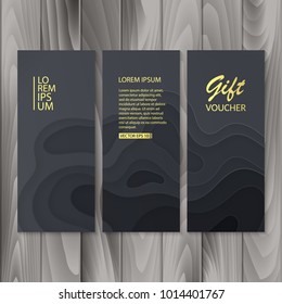Set of Voucher, Gift certificate. design with dark paper cut background, vector illustration