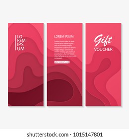 Set of Voucher, Gift certificate. design with red paper cut background, vector illustration