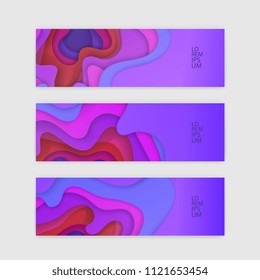 Set of Voucher, Gift certificate. design with colorful, abstract paper cut background, vector illustration
