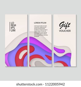 Set of Voucher, Gift certificate. design with colorful, abstract paper cut background, vector illustration