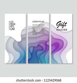Set of Voucher, Gift certificate. design with colorful, abstract paper cut background, vector illustration