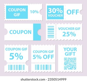 Set of vouchers, coupons and tickets. Templates for promotions and discounts. Vector illustration