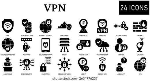 Conjunto de iconos o símbolos VPN Vector de archivo totalmente editable.