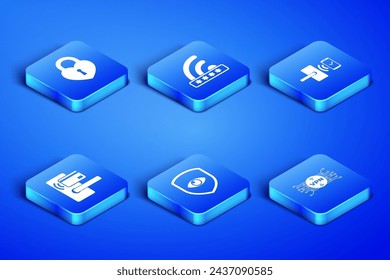 Set VPN with microchip circuit, Castle in the shape of heart, Shield and eye, Digital door lock wireless, Wifi locked and  icon. Vector