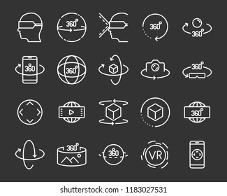 set of vr 360 degree line icons