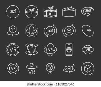 set of vr 360 degree line icons