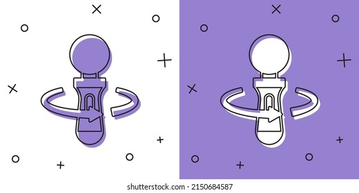 Set VR controller game icon isolated on white and purple background. Virtual reality experience, sensation of presence, position-tracking technology device.  Vector