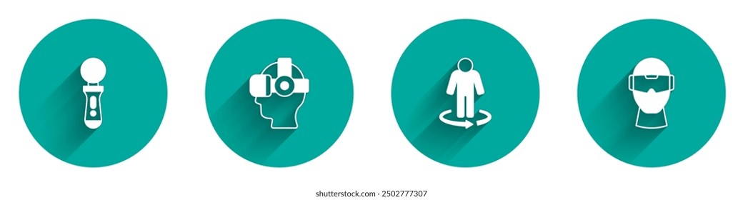 Set VR controller game, Virtual reality glasses, 3d modeling and  icon with long shadow. Vector
