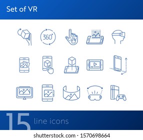 Set of VR icons. Man in VR glasses, 3D screen, robotic hand. Virtual reality concept. Vector illustration can be used for topics like VR, modern technologies, inventions