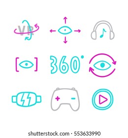 Set of vr icons. Vector hand drawn linear illustration.