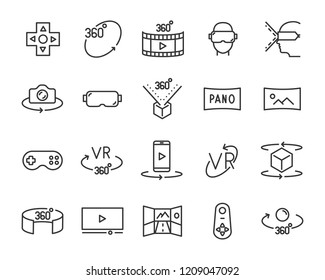 set of vr line icons, such as 360 degree, 3d, virtual