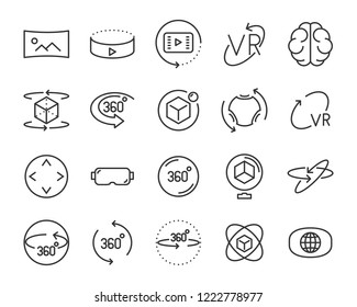 set of vr line icons ,such as 360 degree, virtual, reality, game