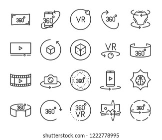 set of vr line icons ,such as 360 degree, virtual, reality, game