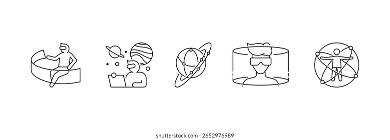 Set of VR Virtual Reality icon collection.  Metaverse, Augmented Reality, Virtual Worlds, and Digital Interaction symbol.
