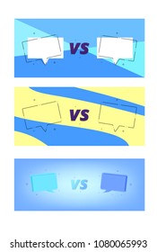 Set of vs cards. Versus screens templates with empty speech bubbles. Vector illustration.