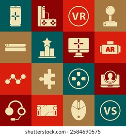 Set VS Versus battle, Create account screen, Ar, augmented reality, Virtual glasses, Star, Video game console, Smartphone and playing in and Computer monitor icon. Vector