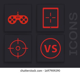 Establecer VS Versus, Gamepad, Tablet e icono deportivo de Target. Vector