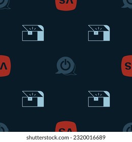 Set VS Versus battle, Power button and Chest for game on seamless pattern. Vector