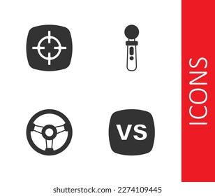 Set VS Versus battle, Target sport, Racing simulator and VR controller game icon. Vector
