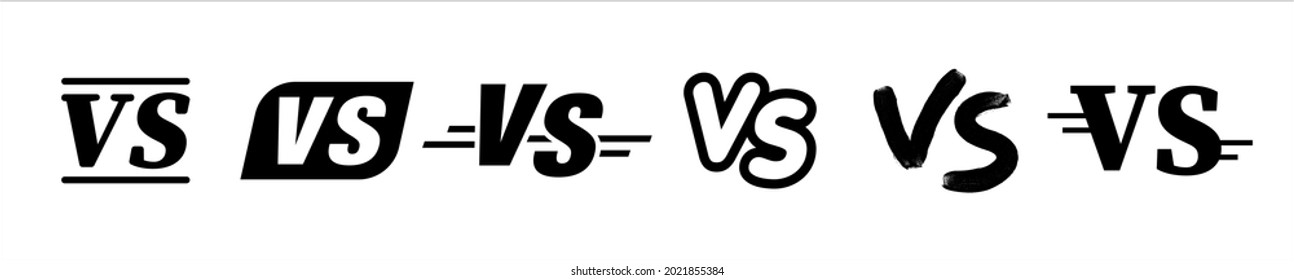 Conjunto de iconos de VS versus letras. Frente a elementos de batalla. Símbolos de letras VS. Batalla, confrontación, juntos, enfrentamiento, enfrentamiento, juego, final de pelea. Ilustración vectorial.