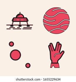 Set Vulcan salute, Mars rover, Planet and Solar system icon. Vector