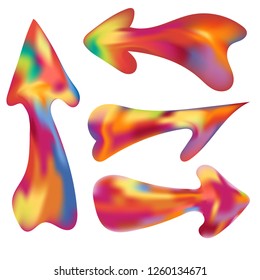 Set of the vulticolor arrows. The flow of liquid or metal