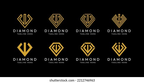 Set of W letter diamond monogram logo design bundles. The perfect logo to use for jewelry companies, mining industries and the like.