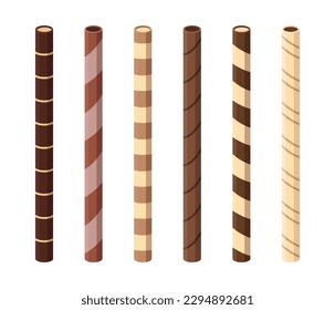 Set of wafer rolls isolated on white background