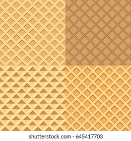 Set wafer seamless pattern. Baked waffle background with repeating texture. 