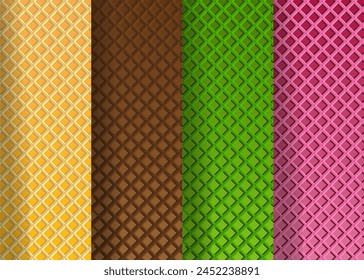 Set Waffle background, ice cream cone texture, sweet dessert wafer patterns, vanilla, chocolate , green tea , strawberry  , space for your text.